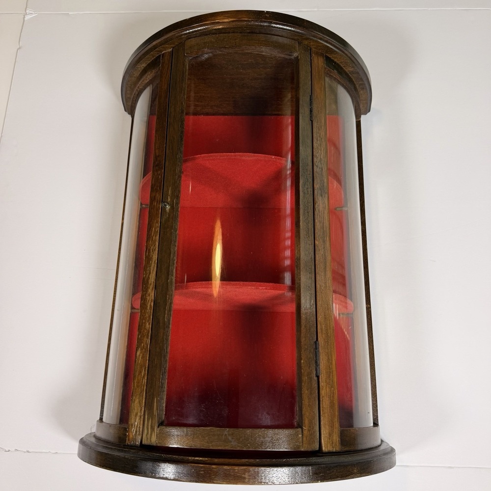 Curved Glass Solid Wood Curio Cabinet Wall Mount Display Case 19x12 Small Unique